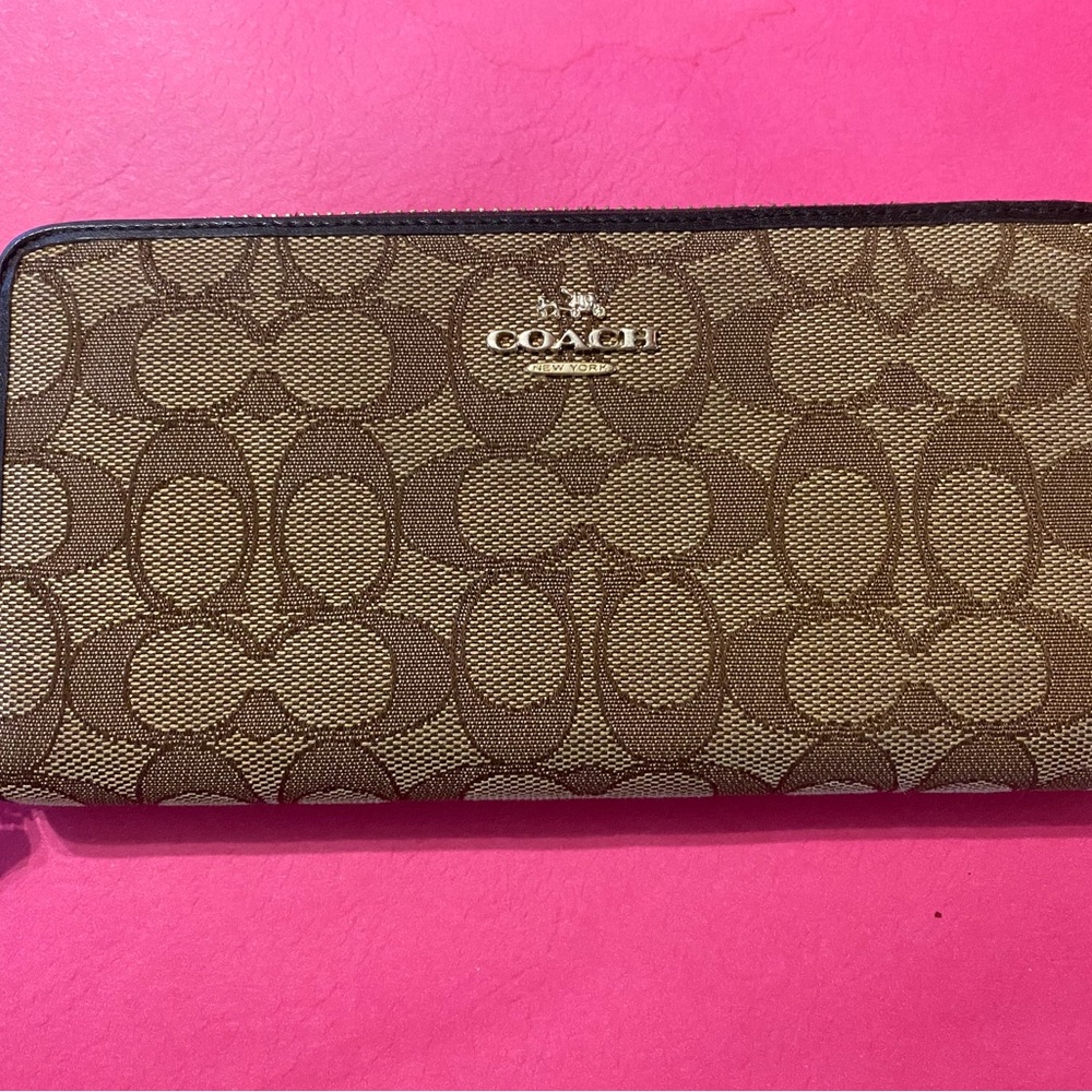 Coach Brown Signature Zip Wallet